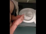 Risky, jerking off and cumming in a public toilet in middle of the day